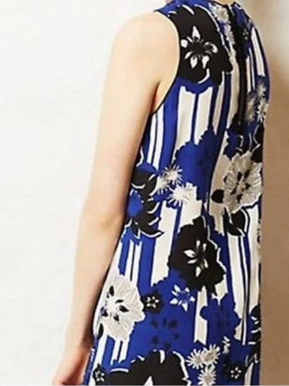 Maeve Silk Canna Shift Dress Sizes 0P Blue Motif ANTHROPOLOGIE Preppy Business - Picture 2 of 15